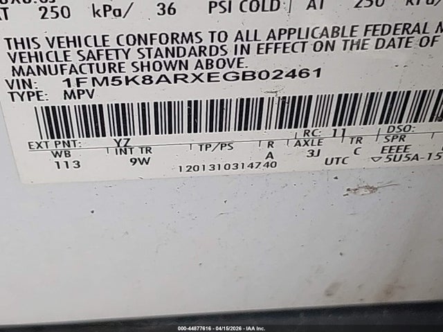 Aukcja sprzedaży 2014 Ford Utility Police Interceptor, vin: 1FM5K8ARXEGB02461, numer aukcji: 44877616