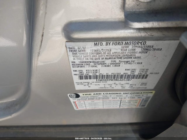 Aukcja sprzedaży 2008 Ford Taurus X Sel, vin: 1FMDK02W28GA05387, numer aukcji: 44877619