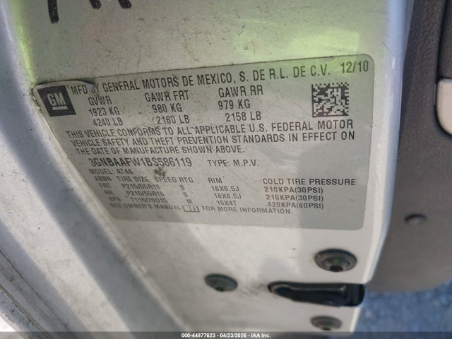 Продаж на аукціоні авто 2011 Chevrolet Hhr Ls, vin: 3GNBAAFW1BS586119, номер лоту: 44877623