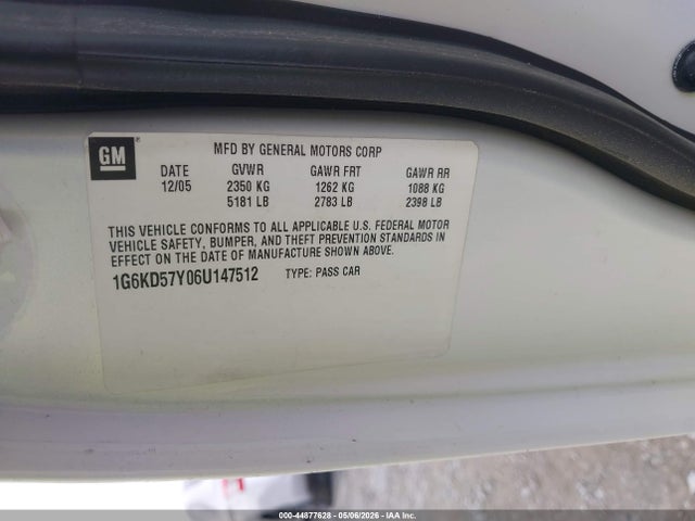 2006 Cadillac Dts Standard მანქანა იყიდება აუქციონზე, vin: 1G6KD57Y06U147512, აუქციონის ნომერი: 44877628