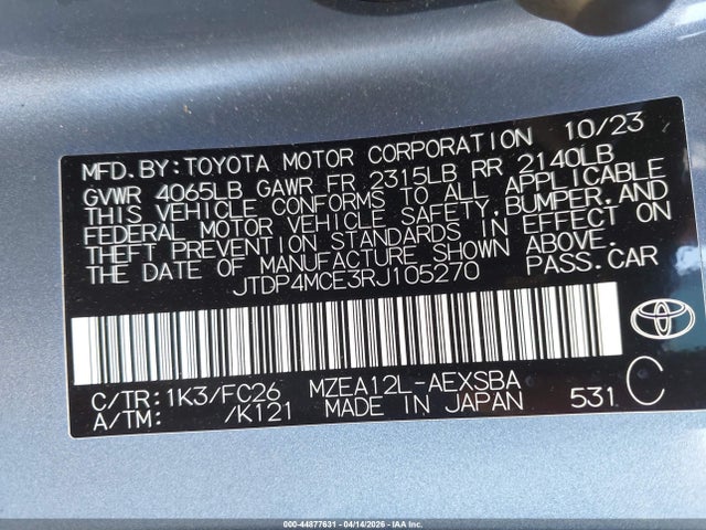 JTDP4MCE3RJ105270 Toyota COROLLA SE