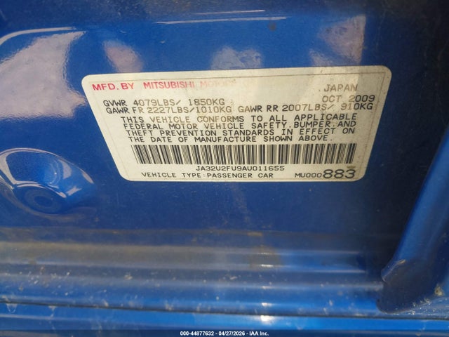 Aukcja sprzedaży 2010 Mitsubishi Lancer Es, vin: JA32U2FU9AU011655, numer aukcji: 44877632