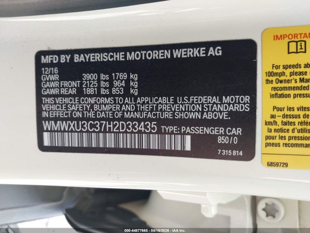 2017 Mini Hardtop Cooper S მანქანა იყიდება აუქციონზე, vin: WMWXU3C37H2D33435, აუქციონის ნომერი: 44877665