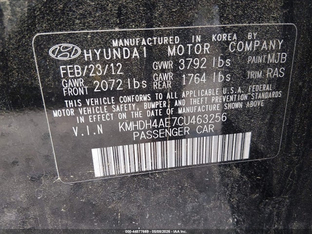 Aukcja sprzedaży 2012 Hyundai Elantra Limited (ulsan Plant), vin: KMHDH4AE7CU463256, numer aukcji: 44877669