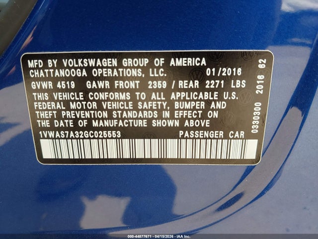 1VWAS7A32GC025553 Volkswagen Passat 1.8t S