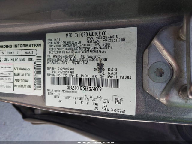 2014 Ford Fusion Se მანქანა იყიდება აუქციონზე, vin: 3FA6P0H75ER374009, აუქციონის ნომერი: 44877672
