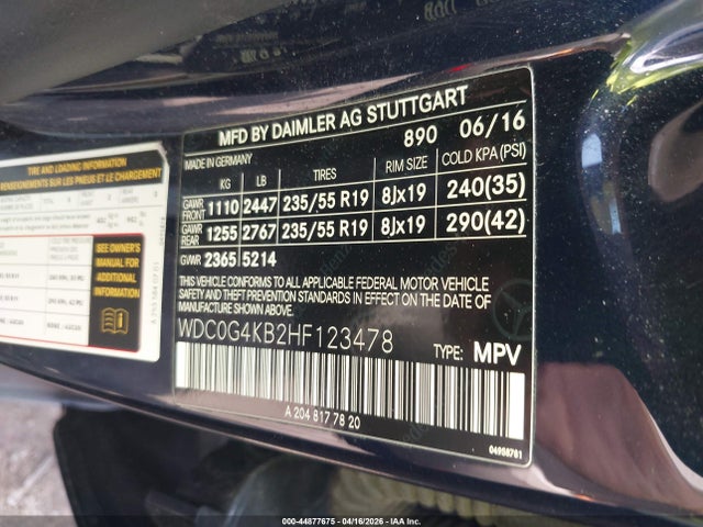 Продажа на аукционе авто 2017 Mercedes-benz Glc 300 4matic, vin: WDC0G4KB2HF123478, номер лота: 44877675
