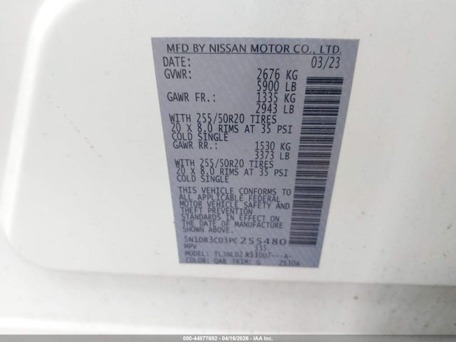 Продажа на аукционе авто 2023 Nissan Pathfinder Sl 4wd, vin: 5N1DR3CD3PC255480, номер лота: 44877692