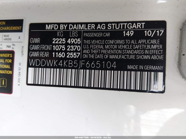Aukcja sprzedaży 2018 Mercedes-benz C 300 4matic, vin: WDDWK4KB5JF665104, numer aukcji: 44877696