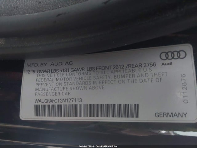 2016 Audi A6 2.0t Premium Plus მანქანა იყიდება აუქციონზე, vin: WAUGFAFC1GN127113, აუქციონის ნომერი: 44877698