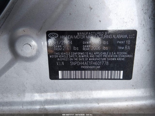 Продажа на аукционе авто 2015 Hyundai Elantra Se, vin: 5NPDH4AE1FH601778, номер лота: 44877717