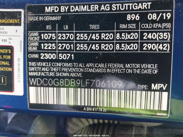 WDC0G8DB9LF706109 Mercedes-Benz GLC 300