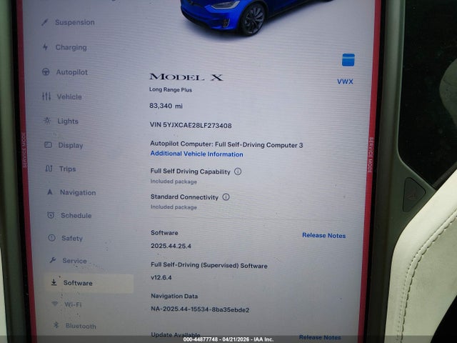 2020 Tesla Model X Long Range Dual Motor All-wheel Drive/long Range Plus Dual Motor All-wheel Drive მანქანა იყიდება აუქციონზე, vin: 5YJXCAE28LF273408, აუქციონის ნომერი: 44877748