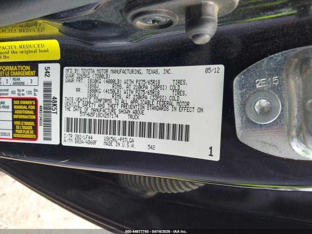 Продажа на аукционе авто 2012 Toyota Tundra Limited 5.7l V8, vin: 5TFHW5F18CX257174, номер лота: 44877760