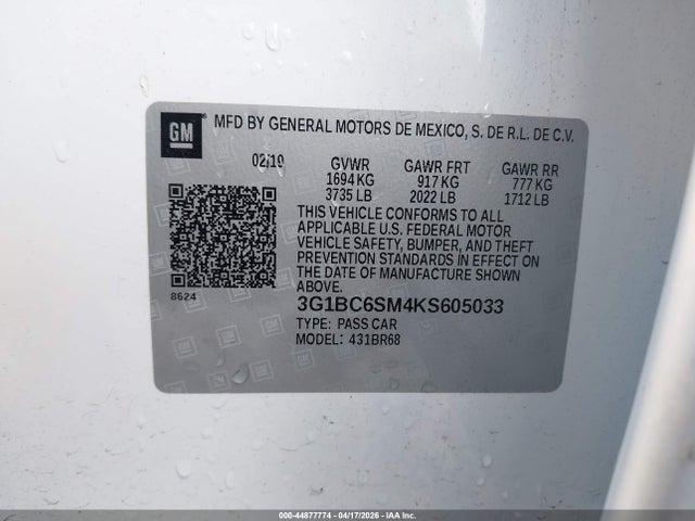 3G1BC6SM4KS605033 Chevrolet CRUZE LS