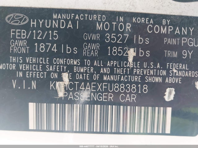KMHCT4AEXFU883818 Hyundai ACCENT GLS