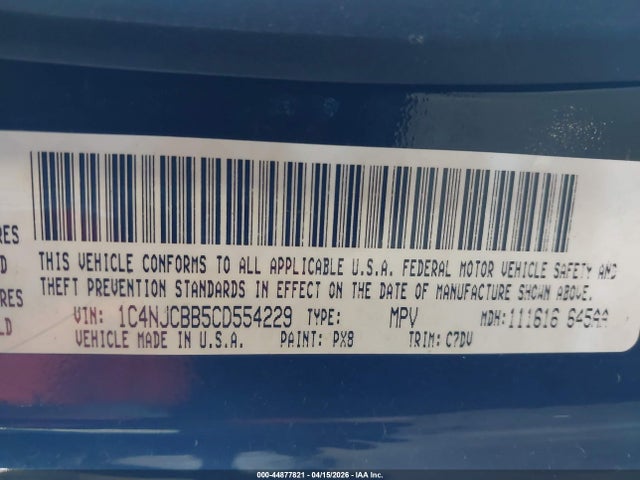 Aukcja sprzedaży 2012 Jeep Compass Sport, vin: 1C4NJCBB5CD554229, numer aukcji: 44877821