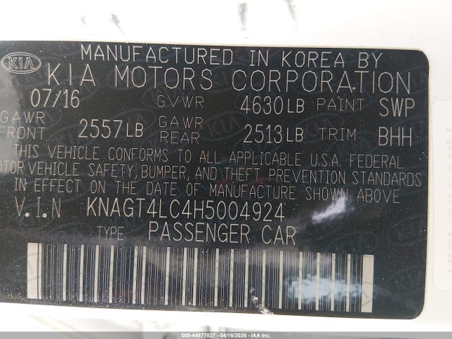 Продаж на аукціоні авто 2017 Kia Optima Hybrid, vin: KNAGT4LC4H5004924, номер лоту: 44877827