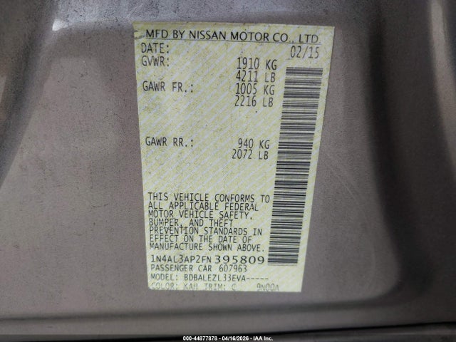 Nissan Altima 2.5 S 2015 1N4AL3AP2FN395809 Image 9