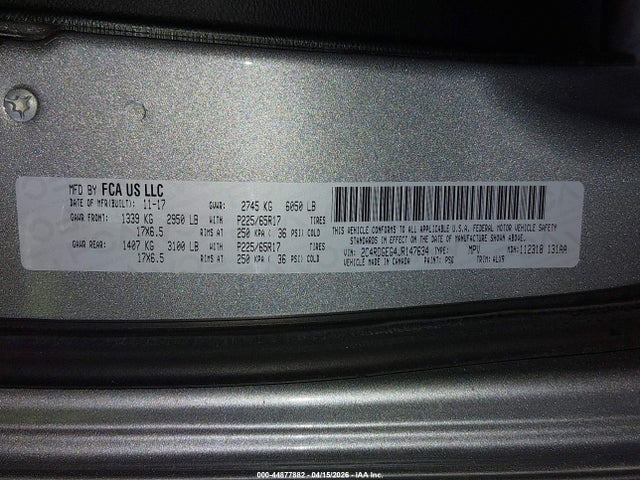 Aukcja sprzedaży 2018 Dodge Grand Caravan Gt, vin: 2C4RDGEG4JR147634, numer aukcji: 44877882