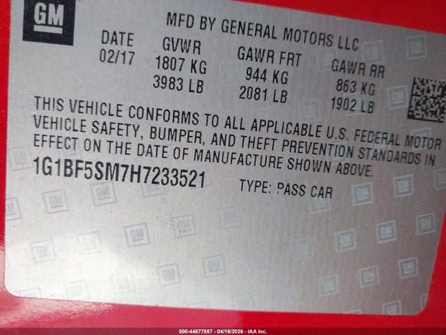 1G1BF5SM7H7233521 Chevrolet Cruze Premier Auto