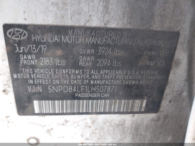 Aukcja sprzedaży 2020 Hyundai Elantra Sel, vin: 5NPD84LF1LH507871, numer aukcji: 44877885