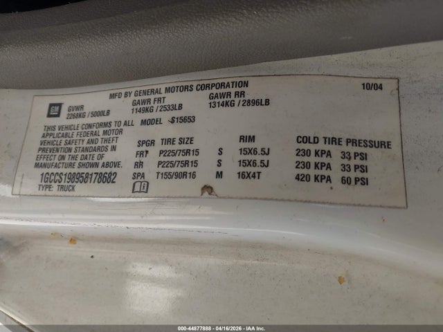 2005 Chevrolet Colorado მანქანა იყიდება აუქციონზე, vin: 1GCCS198958178682, აუქციონის ნომერი: 44877888