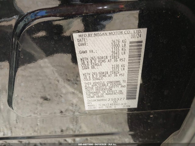2025 Nissan Pathfinder Rock Creek 4wd მანქანა იყიდება აუქციონზე, vin: 5N1DR3BD9SC210327, აუქციონის ნომერი: 44877895