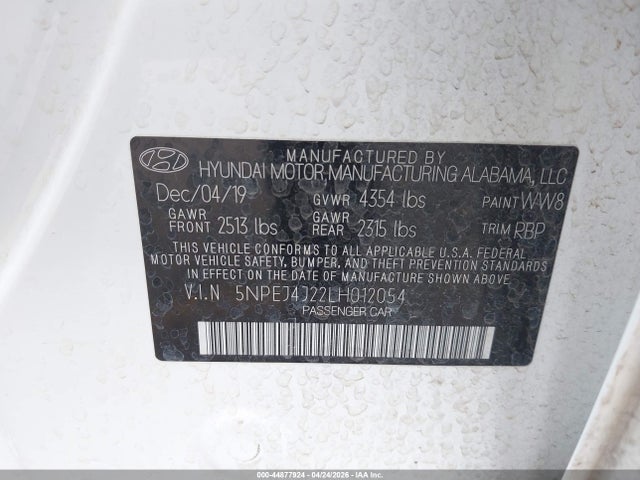 Aukcja sprzedaży 2020 Hyundai Sonata Sel Plus, vin: 5NPEJ4J22LH012054, numer aukcji: 44877924
