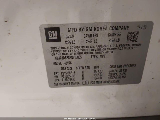 2014 Buick Encore Premium მანქანა იყიდება აუქციონზე, vin: KL4CJDSB8EB616065, აუქციონის ნომერი: 44877930