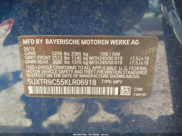 Продажа на аукционе авто 2019 Bmw X3 Xdrive30i, vin: 5UXTR9C55KLR06918, номер лота: 44877944