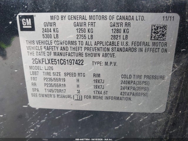 Продажа на аукционе авто 2012 Gmc Terrain Slt-2, vin: 2GKFLXE51C6197422, номер лота: 44877954