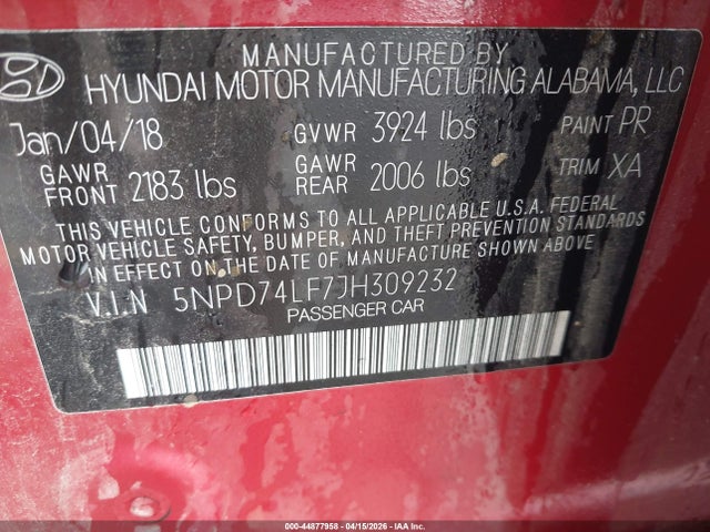 Hyundai ELANTRA SE 2018 5NPD74LF7JH309232 Image 9