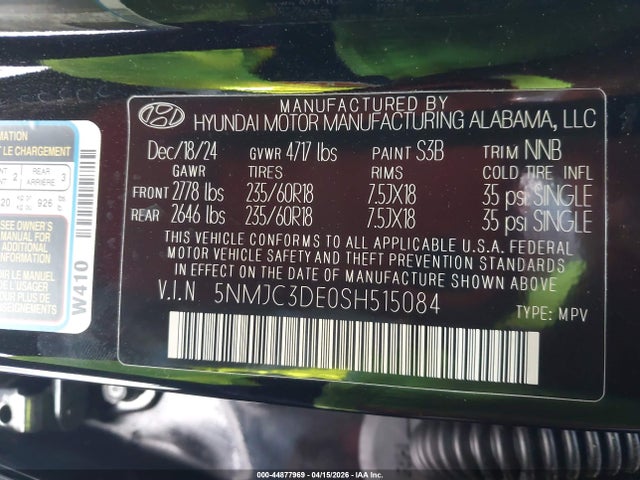 Продаж на аукціоні авто 2025 Hyundai Tucson Sel Convenience, vin: 5NMJC3DE0SH515084, номер лоту: 44877969