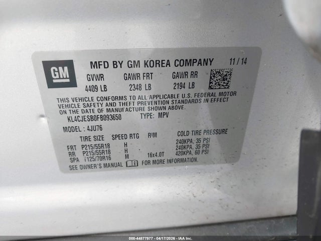 Продаж на аукціоні авто 2015 Buick Encore, vin: KL4CJESB0FB093650, номер лоту: 44877977