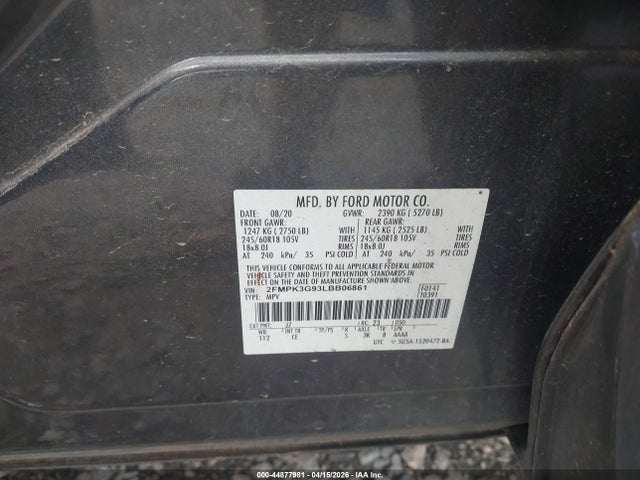 Продажа на аукционе авто 2020 Ford Edge Se, vin: 2FMPK3G93LBB06861, номер лота: 44877981