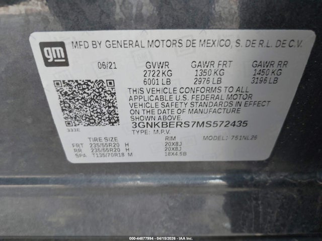 2021 Chevrolet Blazer Fwd Rs მანქანა იყიდება აუქციონზე, vin: 3GNKBERS7MS572435, აუქციონის ნომერი: 44877994