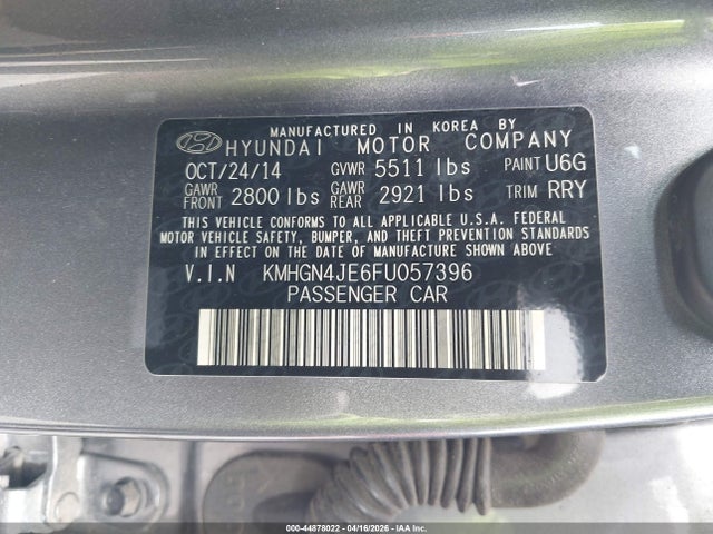 Aukcja sprzedaży 2015 Hyundai Genesis 3.8, vin: KMHGN4JE6FU057396, numer aukcji: 44878022