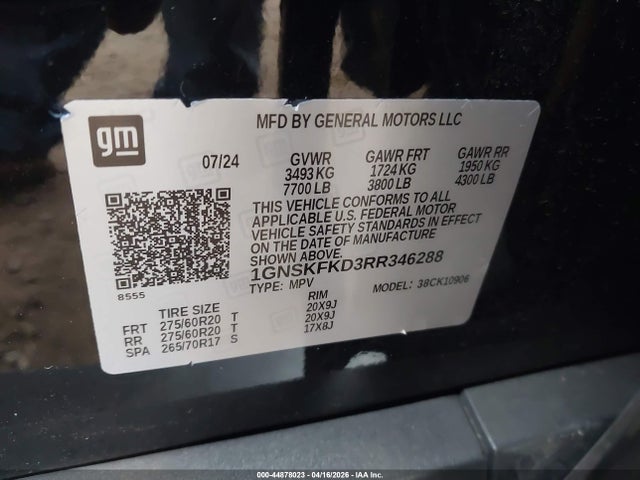 44878023 :رقم المزاد ، 1GNSKFKD3RR346288 vin ، 2024 Chevrolet Suburban 4wd Premier مزاد بيع