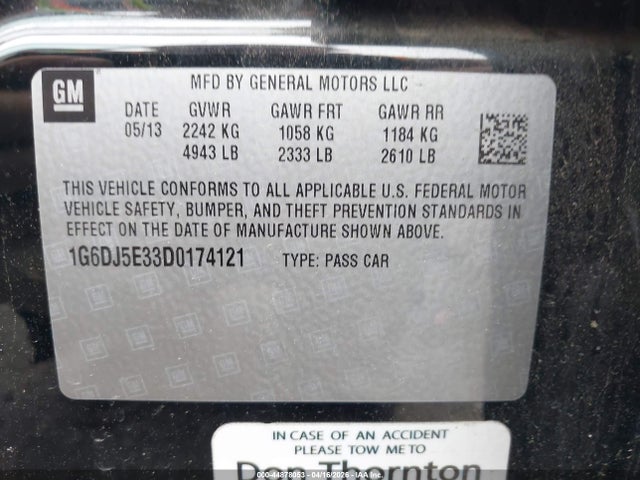 44878053 :رقم المزاد ، 1G6DJ5E33D0174121 vin ، 2013 Cadillac Cts Performance مزاد بيع