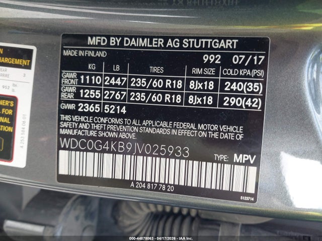 Aukcja sprzedaży 2018 Mercedes-benz Glc 300 4matic, vin: WDC0G4KB9JV025933, numer aukcji: 44878063