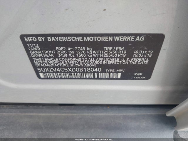 2013 Bmw X5 Xdrive35i/xdrive35i Premium/xdrive35i Sport Activity მანქანა იყიდება აუქციონზე, vin: 5UXZV4C5XD0B18040, აუქციონის ნომერი: 44878073