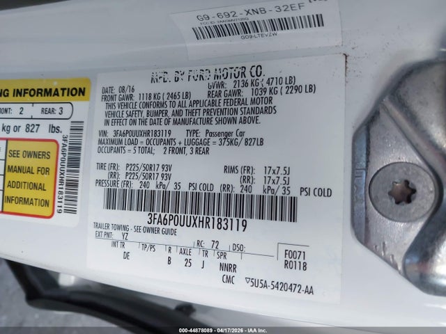 Продажа на аукционе авто 2017 Ford Fusion Hybrid S, vin: 3FA6P0UUXHR183119, номер лота: 44878089