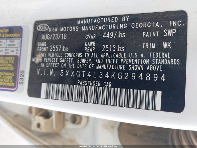 5XXGT4L34KG294894 KIA Optima S