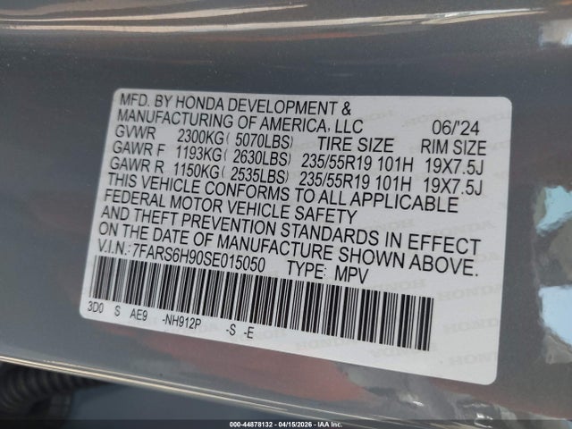 44878132 :رقم المزاد ، 7FARS6H90SE015050 vin ، 2025 Honda Cr-v Hybrid Sport Touring مزاد بيع