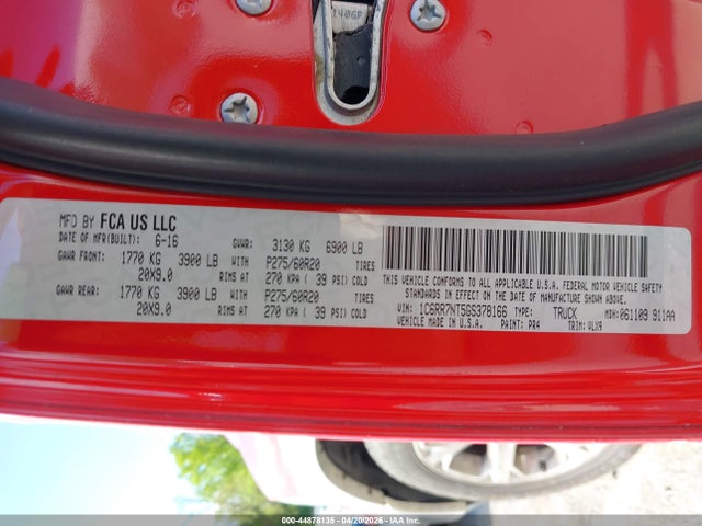 44878135 :رقم المزاد ، 1C6RR7NT5GS378166 vin ، 2016 Ram 1500 Laramie مزاد بيع