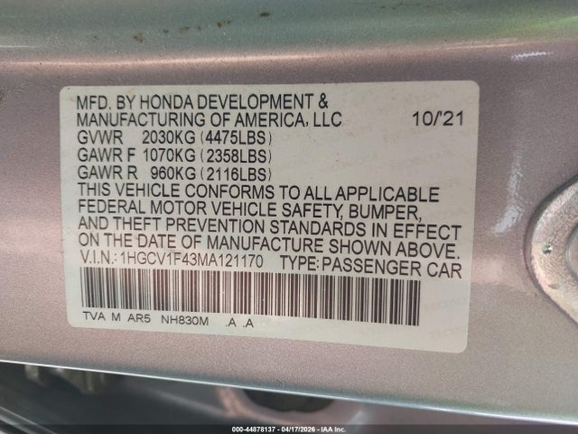 1HGCV1F43MA121170 Honda Accord Sport Special Edition