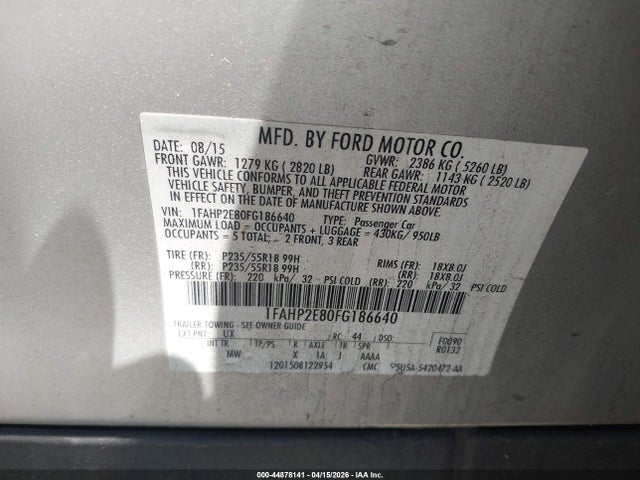 Aukcja sprzedaży 2015 Ford Taurus Sel, vin: 1FAHP2E80FG186640, numer aukcji: 44878141