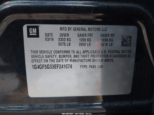 Продаж на аукціоні авто 2014 Buick Lacrosse Premium Ii Group, vin: 1G4GF5G33EF241674, номер лоту: 44878207