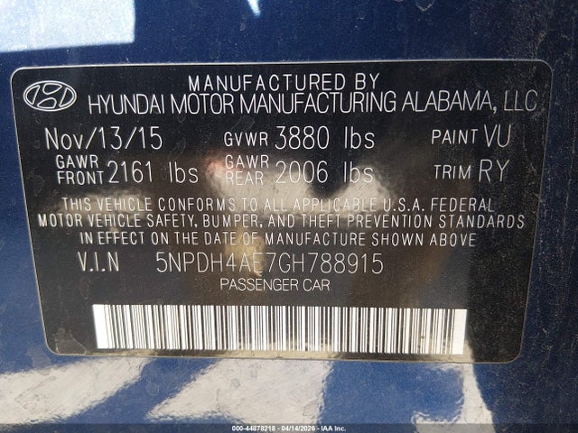Hyundai Elantra Value Edition 2016 5NPDH4AE7GH788915 Image 9
